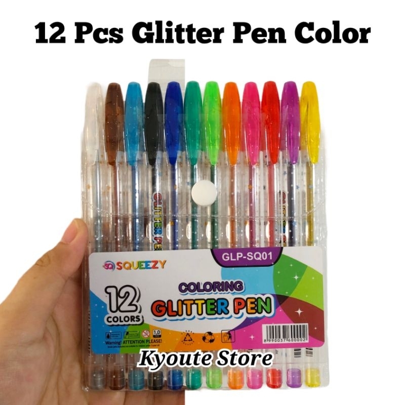 

12 Pcs Set Coloring Glitter Pen Warna Warni Menulis Menggambar