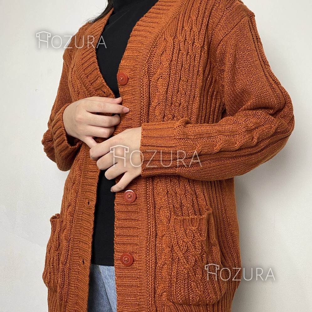 Model Baru Hozura  Cardigan Sweater Rajut Wanita Lanna Batta  Cardigan Rajut Jumbo Oversize Tebal  O
