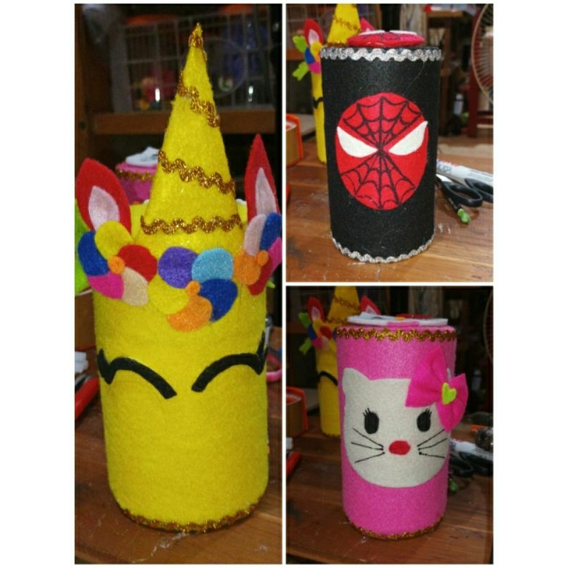 Celengan flanel anak / tempat pensil kain flanel dari karton roll lakban prakarya kerajinan