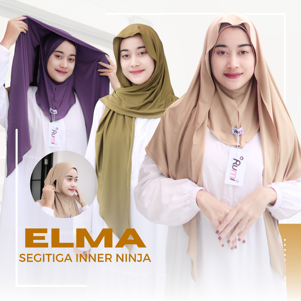 RUMI ELMA Jilbab Segitiga Inner Ninja Jersey Menutup Leher Kerudung Meleyot Flowy Hijab Muslim