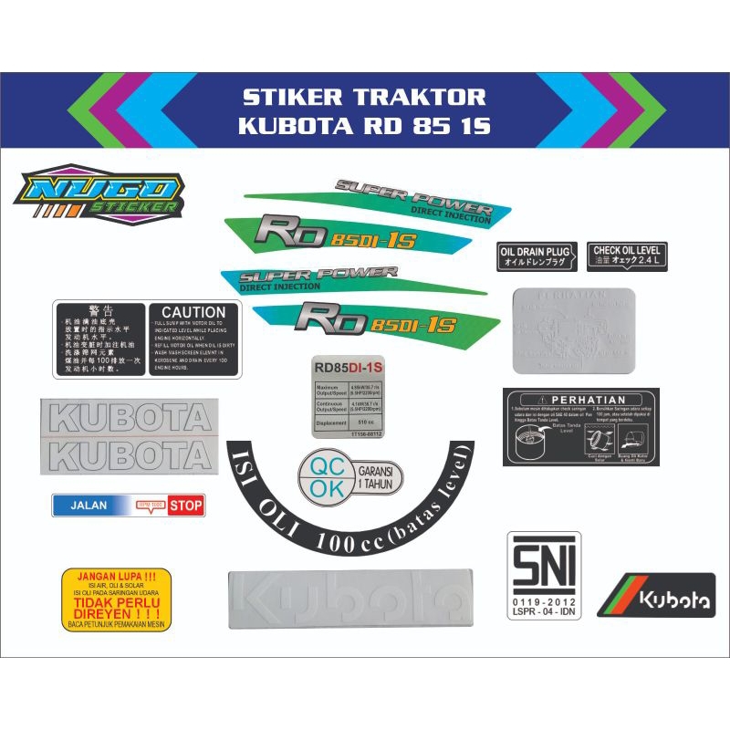 stiker mesin diesel kubota RD 85 1s