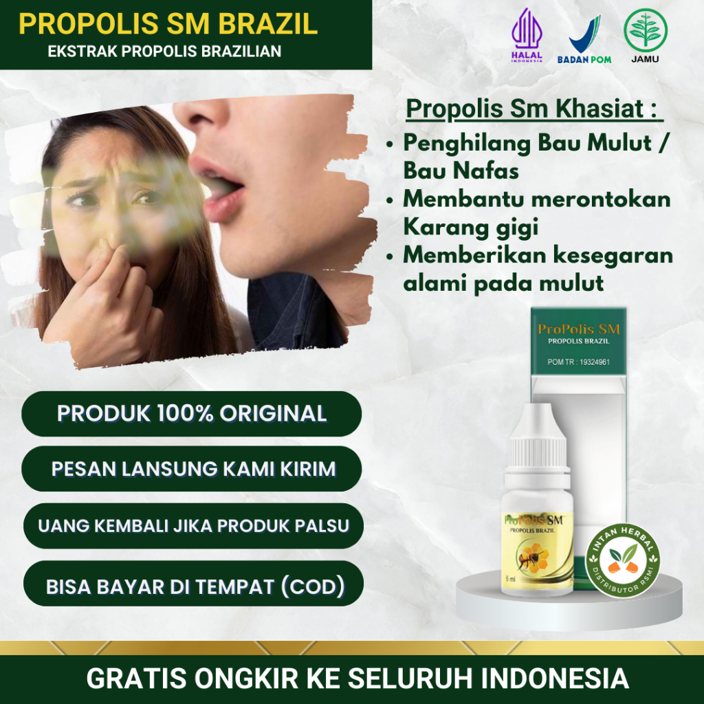 Propolis SM - Obat Penghilang Bau Mulut, Bau Mulut Akibat Gigi Berlubang, Plak Gigi Kuning, Nafas Be