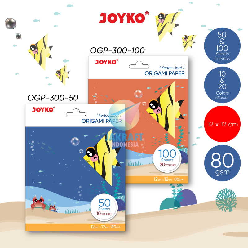 

(1 Pack) Origami Paper Kecil 2 Sisi JOYKO OGP-300 Kertas Lipat Seni 12 x 12 Cm Warna Warni Tebal 80 Gsm