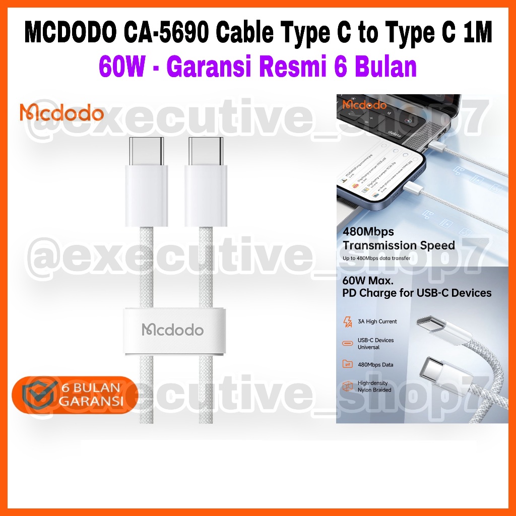 MCDODO CA-5690 Cable Type C to Type C 1M- 60W - Garansi Resmi 6 Bulan