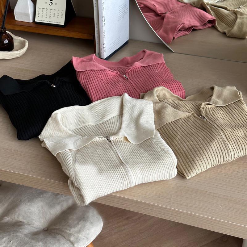 ZERAX - OOTD BAJU WANITA ESAH / Jiyeon ZIP Up / SWEATER RAJUT WANITA LENGAN PANJANG
