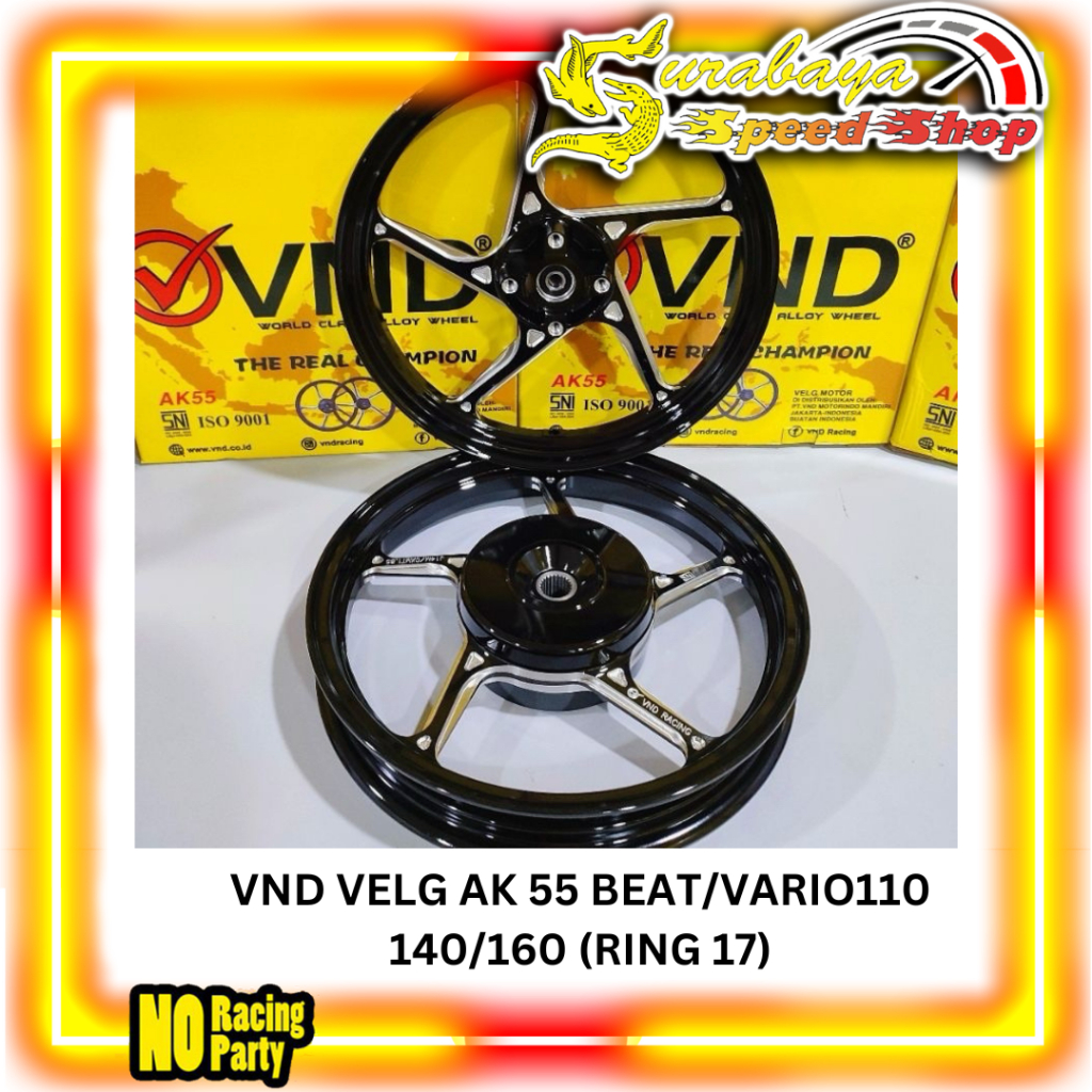 VND Velg Tipe AK 55 Beat Vario110 Scoopy Old Spacy Genio Ukuran 140/160 Ring 17 Set Depan Belakang M