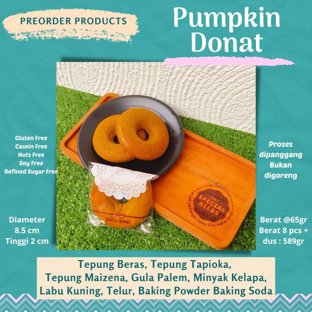 

PUMPKIN DONAT LABU isi 8 Gluten Free Dairy Free Refined Sugar Free Diet Special Needs