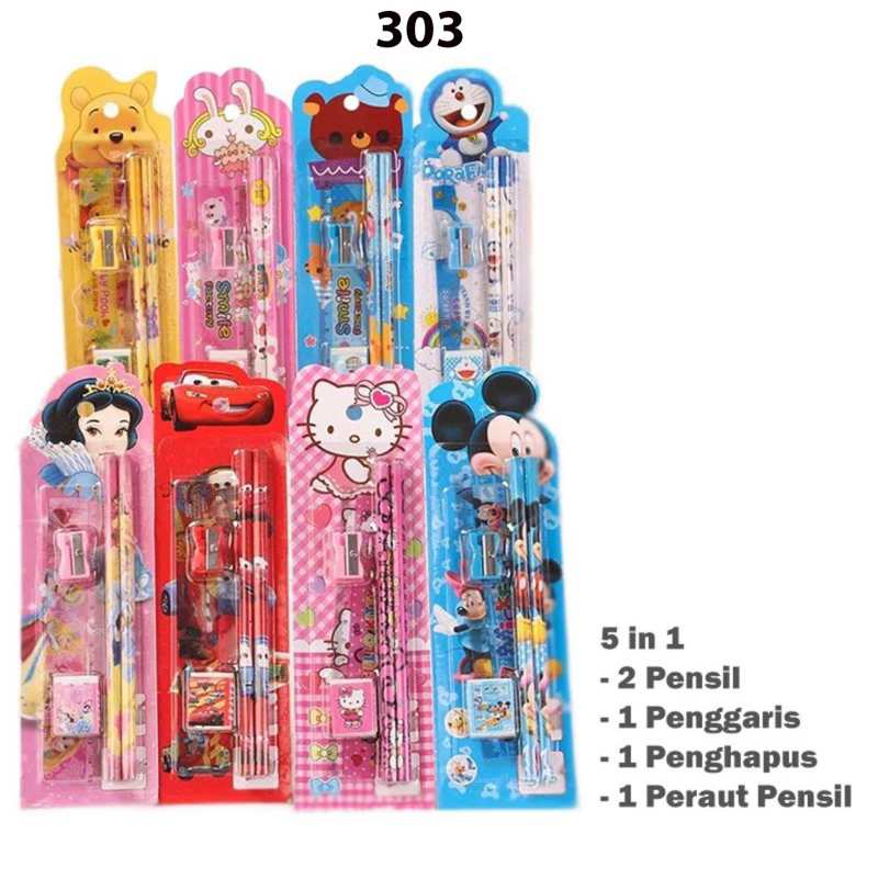 

Alat tulis Pencil & rautan & penghapus 5 in 1 KARAKTER LUCU