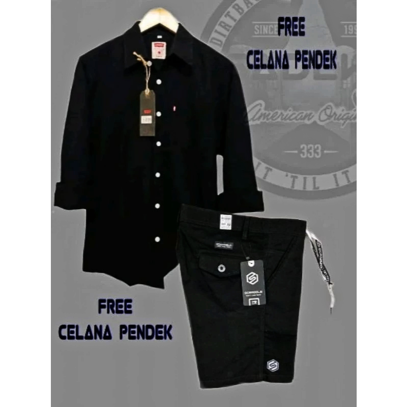 PAKET HEMAT COD ONE SET Setelan kemeja Lengan Panjang Pria Dewasa Celana Pendek Pria