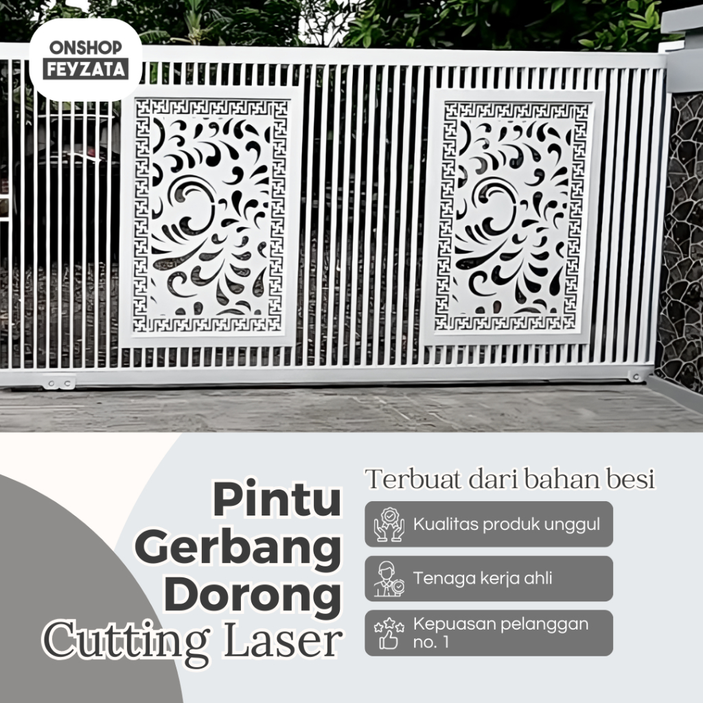 Pintu Gerbang Pagar Dorong Cutting Laser Motif Daun Minimalis Aesthetic G019