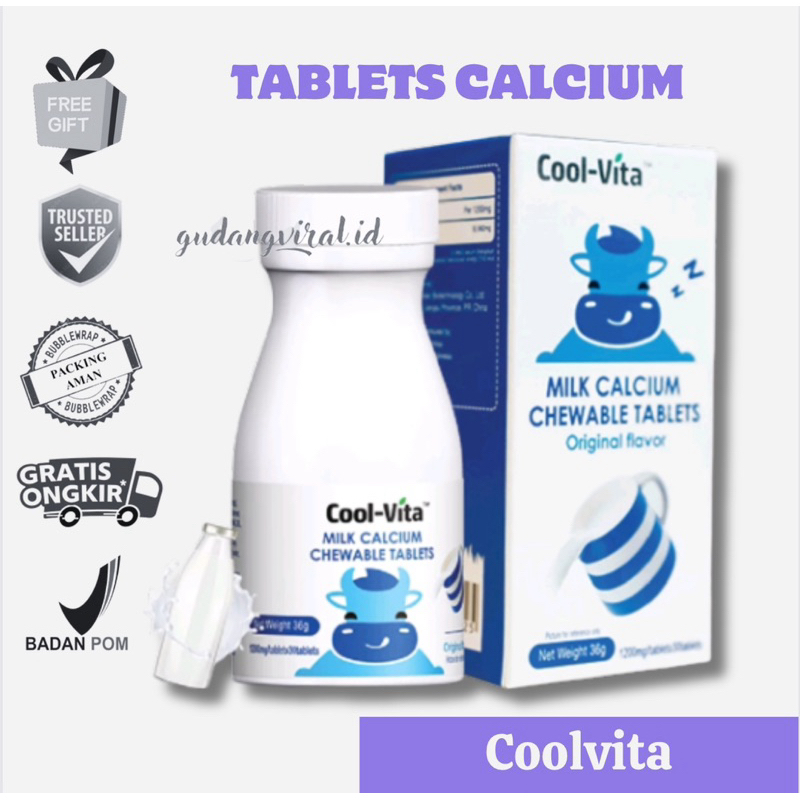 -GV- COOLVITA MILK CALCIUM CHEWABLE KUNYAH RASA ORIGINAL FLAVOR ISI 30 TABLETS PENINGGI BADAN
