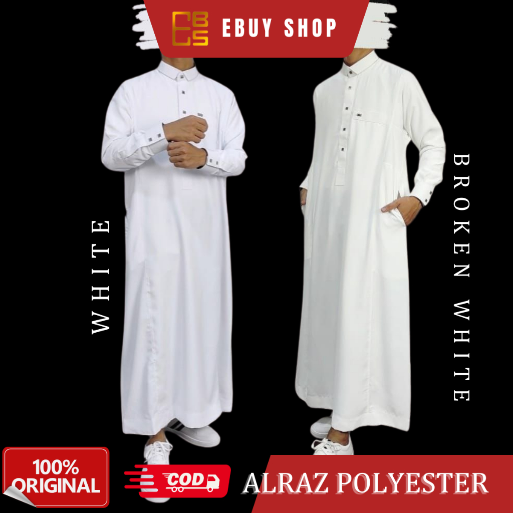 Gamis Alraz polyester / Jubah Alraz Al RAz akhtar Premium Lengan Manset Putih / Gamis Alraz Putih Pr