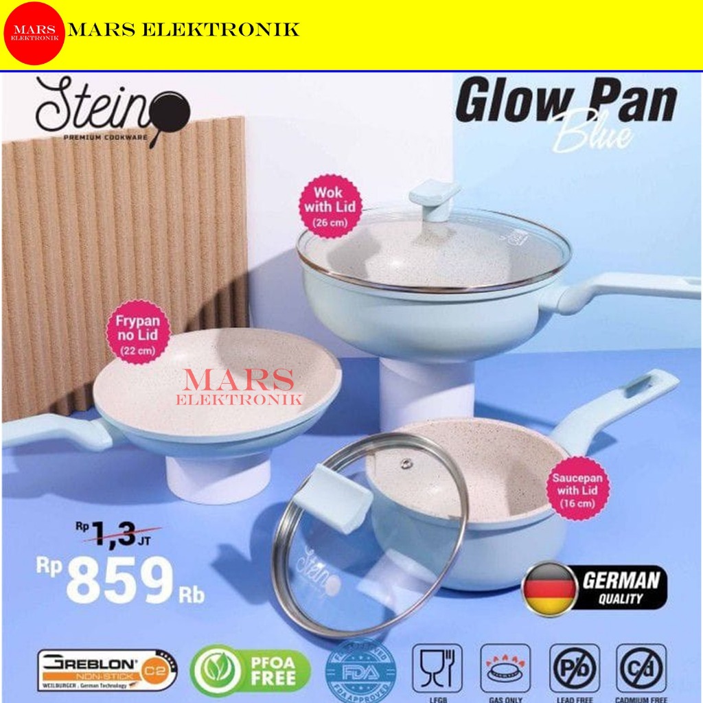 STEIN COOKWARE - GLOW PAN BLUE SERIES SATUAN / SET - BLUE - GERMAN TECHNOLOGY MARBLE COATING NON STI