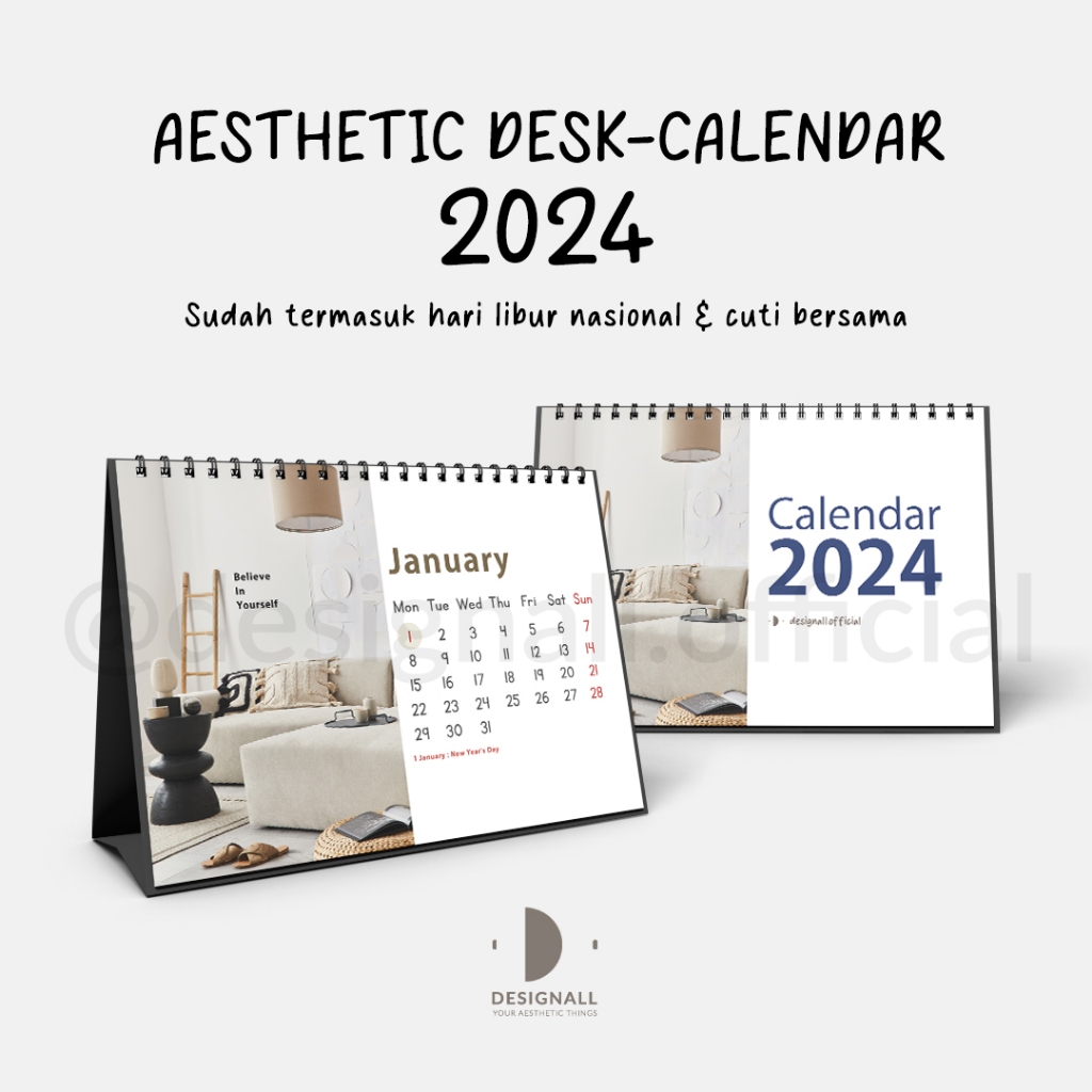 

Designall Kalender 2024 Aesthetic Meja / Kalender Duduk Spiral GY