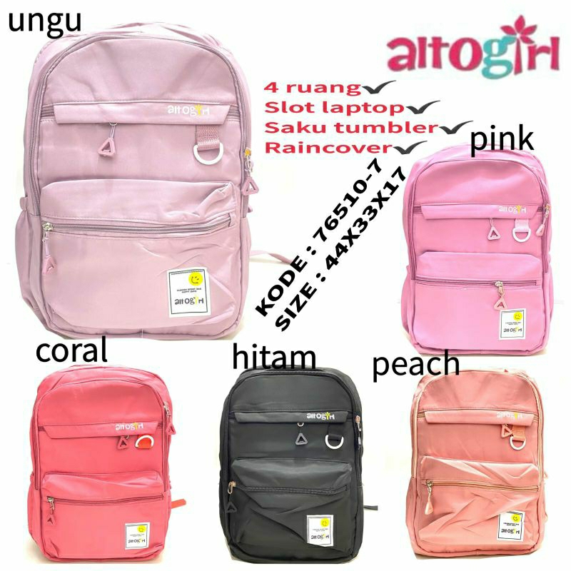 Tas Ransel Perempuan Altogirl 76510-7 Warna Ungu Pink Coral Hitam Peach // Tas Altogirl Terbaru Term