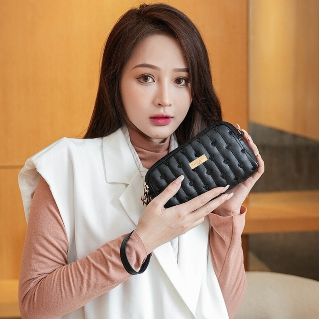 HANAMI Tas Selempang Wanita Pesta 3 Resleting Kulit Hitam Ginzea Premium Sling Bag Kecil Fashion Cew