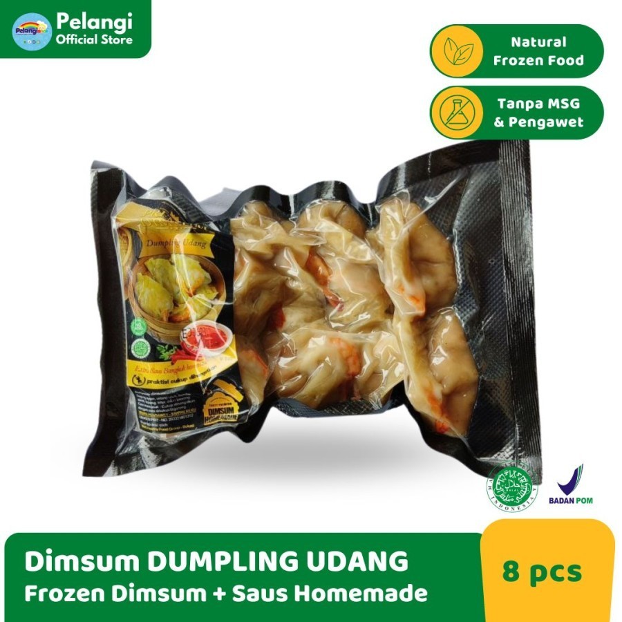 

Pelangi Dimsum Dumpling Udang isi 8pcs + Saus Bangkok Halal Non MSG & Non Pengawet 390gr