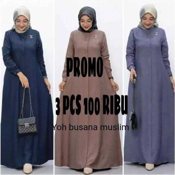 Murah 3 Pcs 100 Ribu Gamis Maryamah Maxi Crincle Airflow Model Kekinian