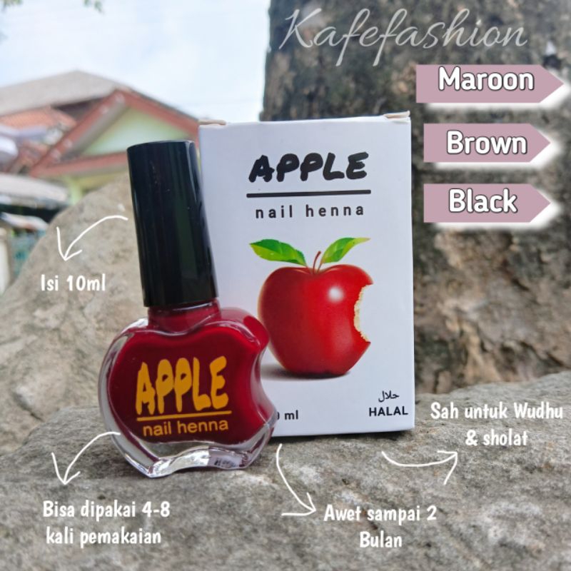 APPLE NAIL HENNA 10 ML KUTEKS MUSLIMAH SAH SHOLAT HENA KUKU AWET DAUN PACAR INAIKU