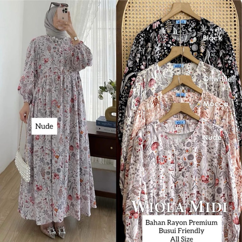MIDI DRESS WANITA RAYON  / GAMIS RAYON ADEM BUMIL BUSUI FRIENDLY JUMBO-Wiola Nude