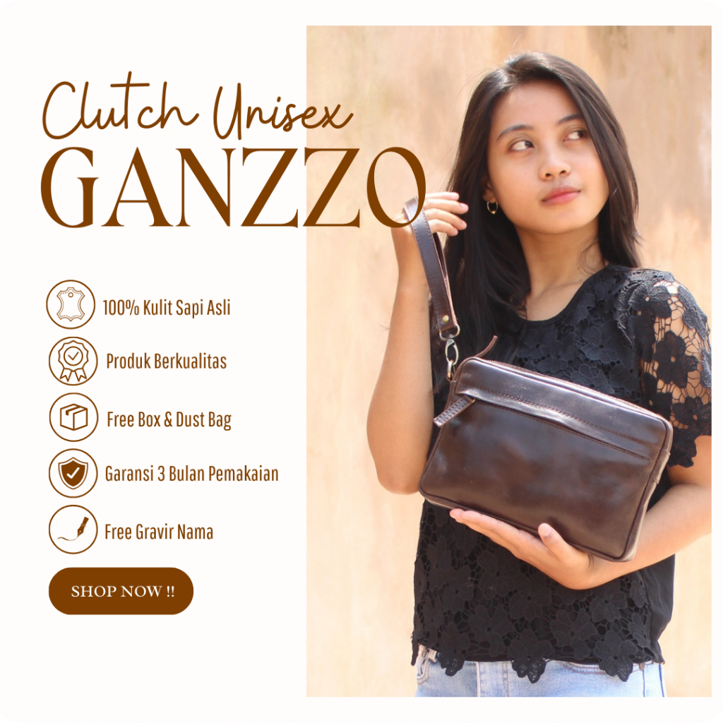 Gozzo Leather Clutch Unisex Dan Tas Tangan Kulit Asli GANZZO / Free Gravir Nama