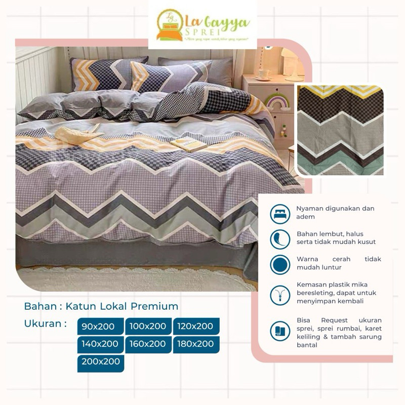 La Gayya Sprei Set Sarung Bantal dan Guling Katun Lokal Premium 140x200x30 90x200x30 | Sprei Tinggi 