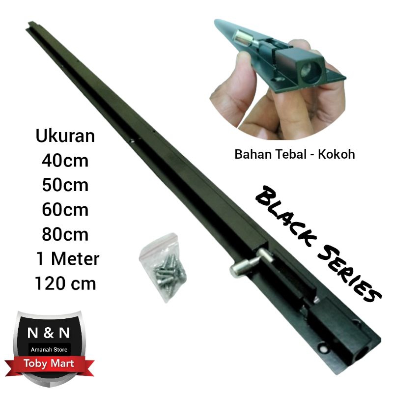Grendel pintu kunci rumah 40cm 50cm 60cm - Selot kunci rumah Grendel pintu rumah Hitam Powder coatin