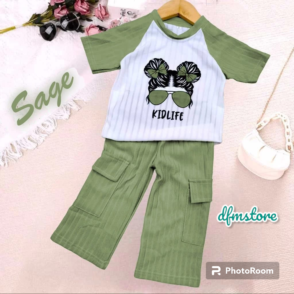 	 ONE SET / SETELAN KIDLIFE CARGO ANAK PEREMPUAN BAHAN KNIT USIA 1-10 TAHUN TERBARU	