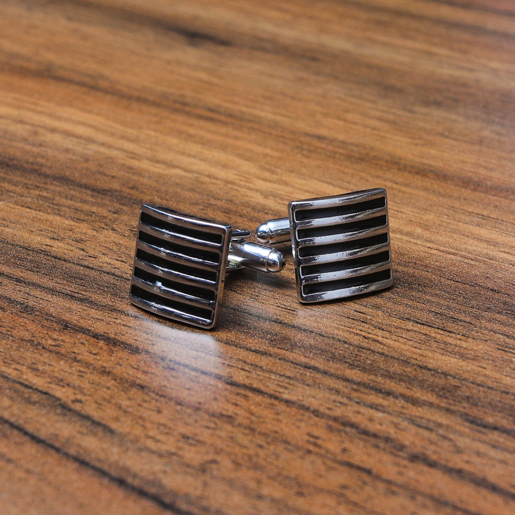 Cufflinks Manset French Cuff Shirt Black Vertical Lines Cufflinks