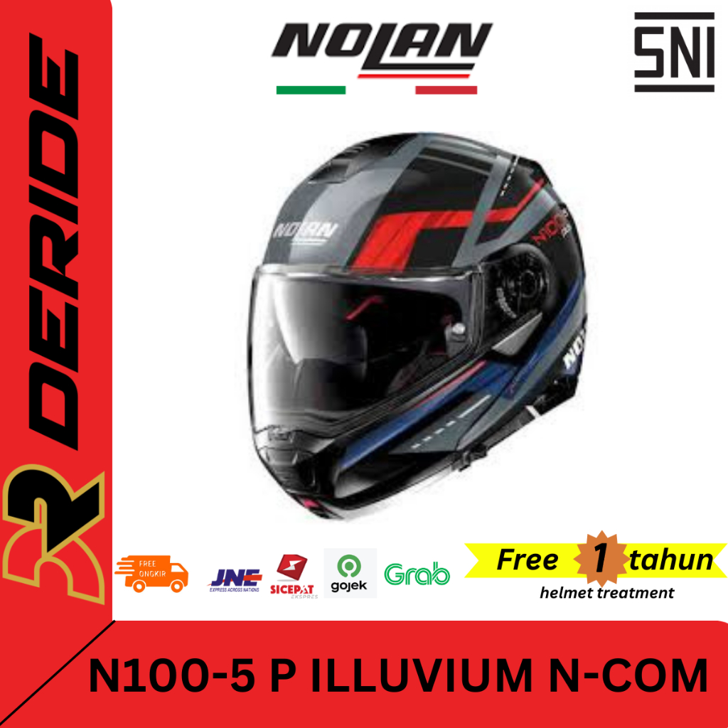 HELM MODULAR NOLAN N100-5 P ILLUVIUM N-COM 062 MODULAR FLIP UP FULL FACE SNI ORIGINAL