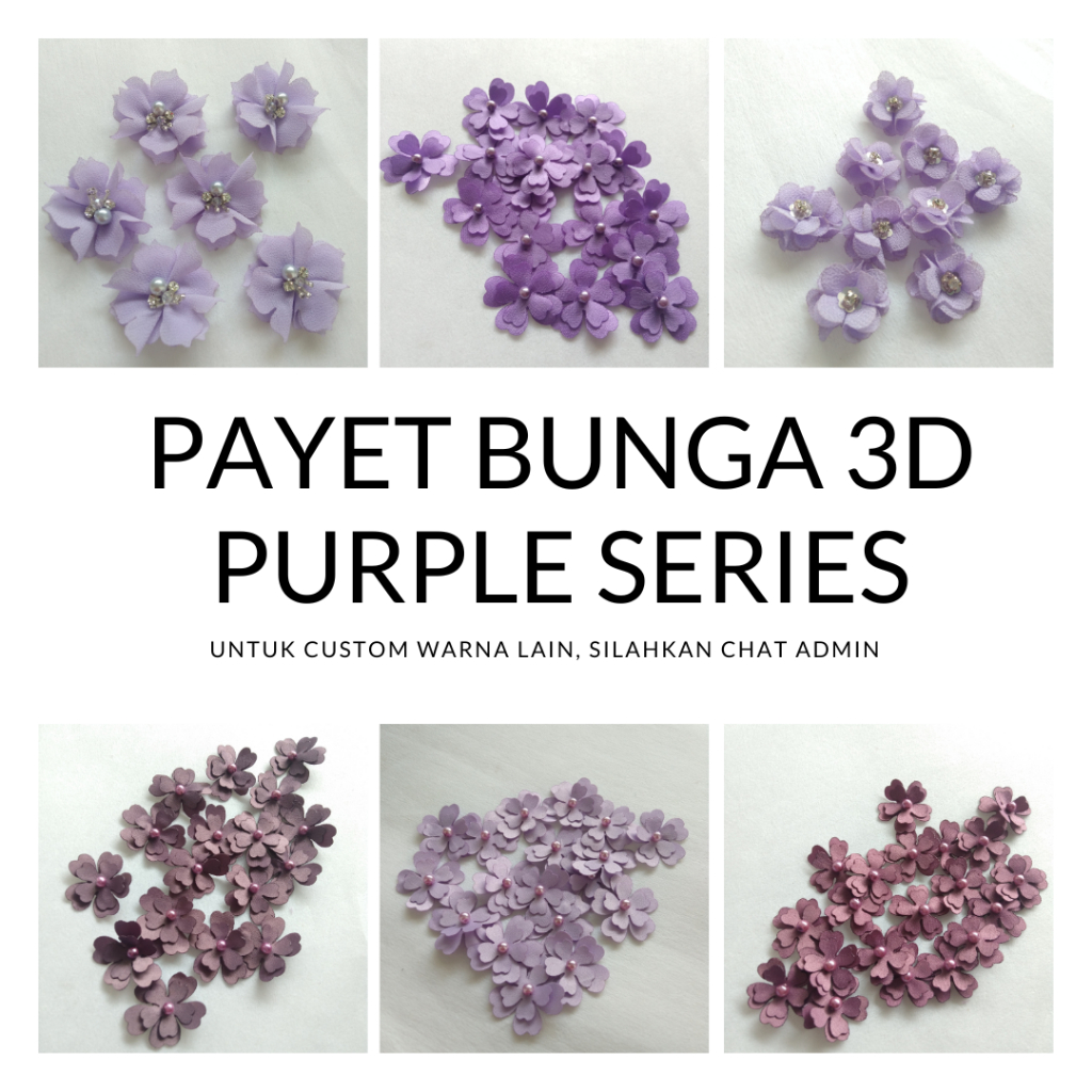 [READY STOCK] APLIKASI PAYET BUNGA 3D MURAH WARNA UNGU DUSTY PURPLE LILAC LAVENDER MAUVE TARO