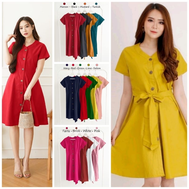 sa30b dress wanita midi katun / dress katun adem dingin warna warni / dress katun uniklo/ dress tang
