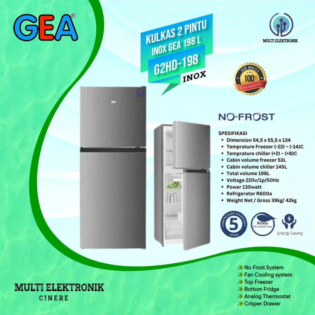 Kulkas 2 Pintu GEA 198 Liter G2HD-198/G2HD 198