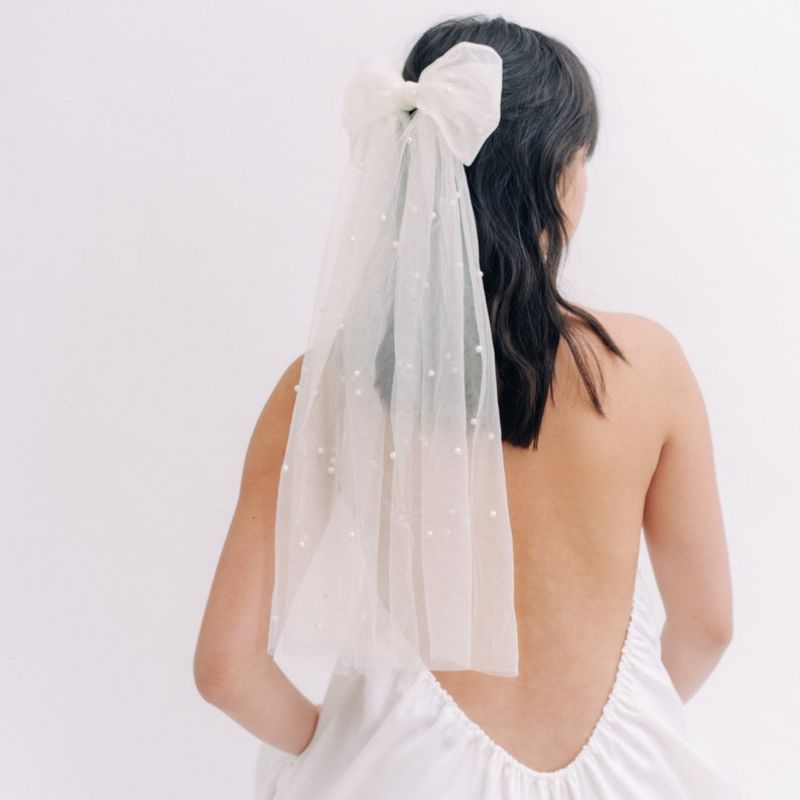 Jepitan rambut tulle mutiara/wedding veil kerudung pengantin slayer polos waist length panjang sepin