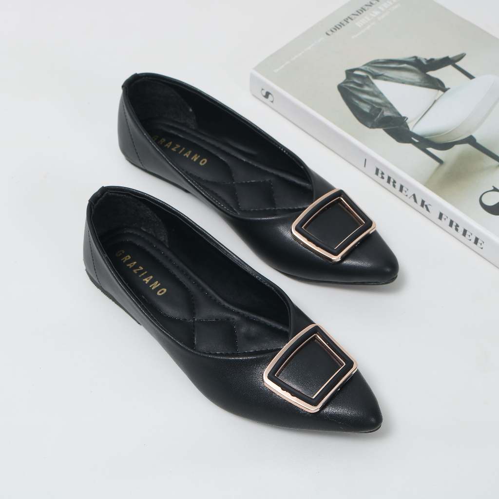 Graziano - Sepatu Wanita Flat Shoes Lancip Hitam Kekinian
