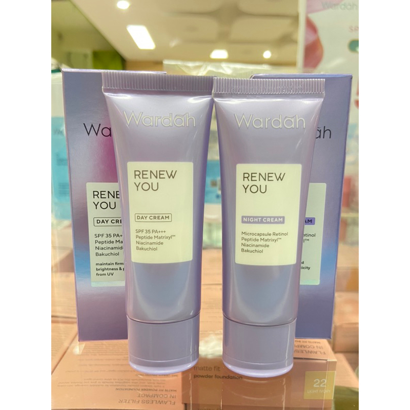 Paket Wardah Renew You Day Cream 15gr & Night Cream 15gr / Paket Wardah Anti Aging / Glowing Kenyal