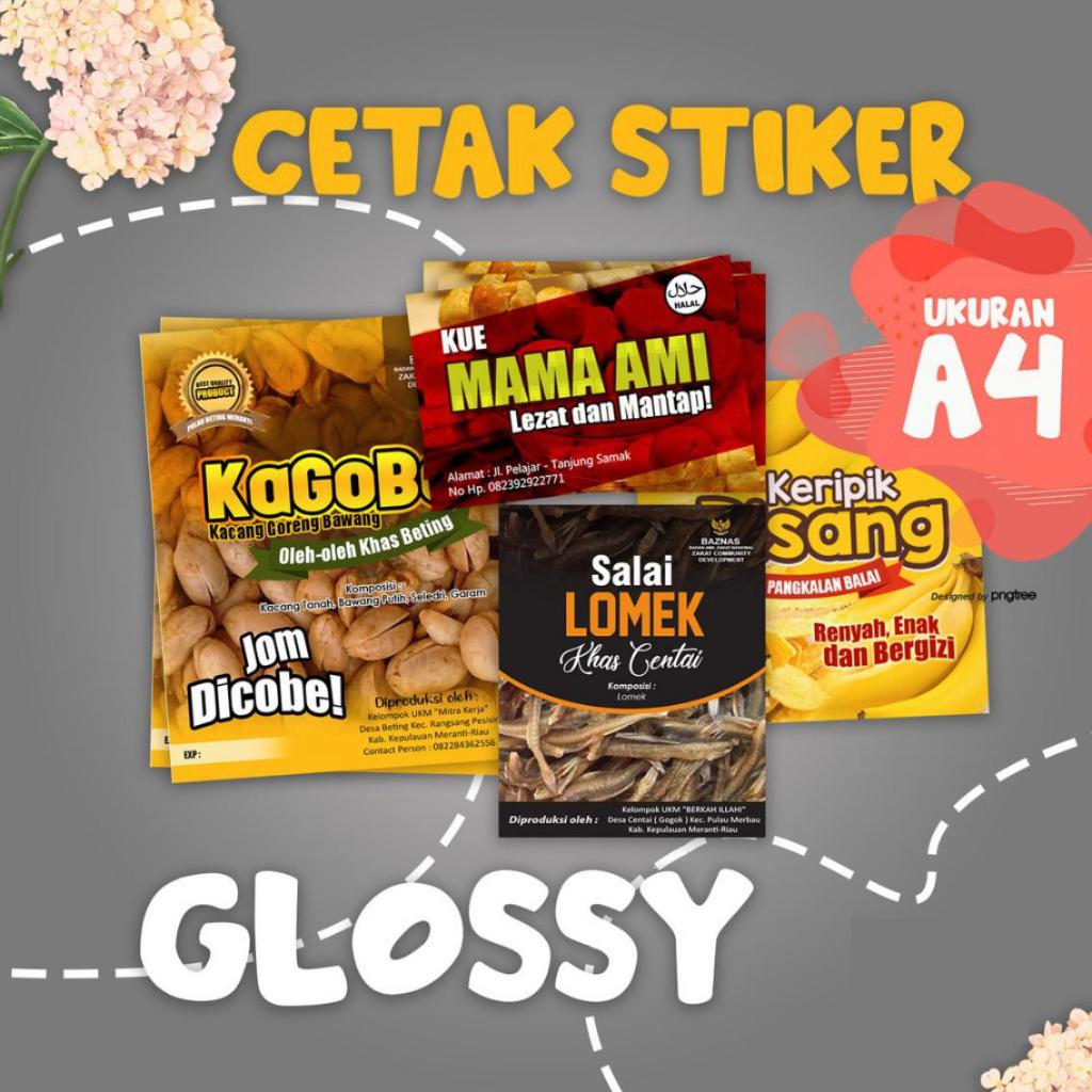 

CETAK STIKER/Sticker Glossy A4 Murah untuk Label Merek Produk sudah dipotong uv vernis