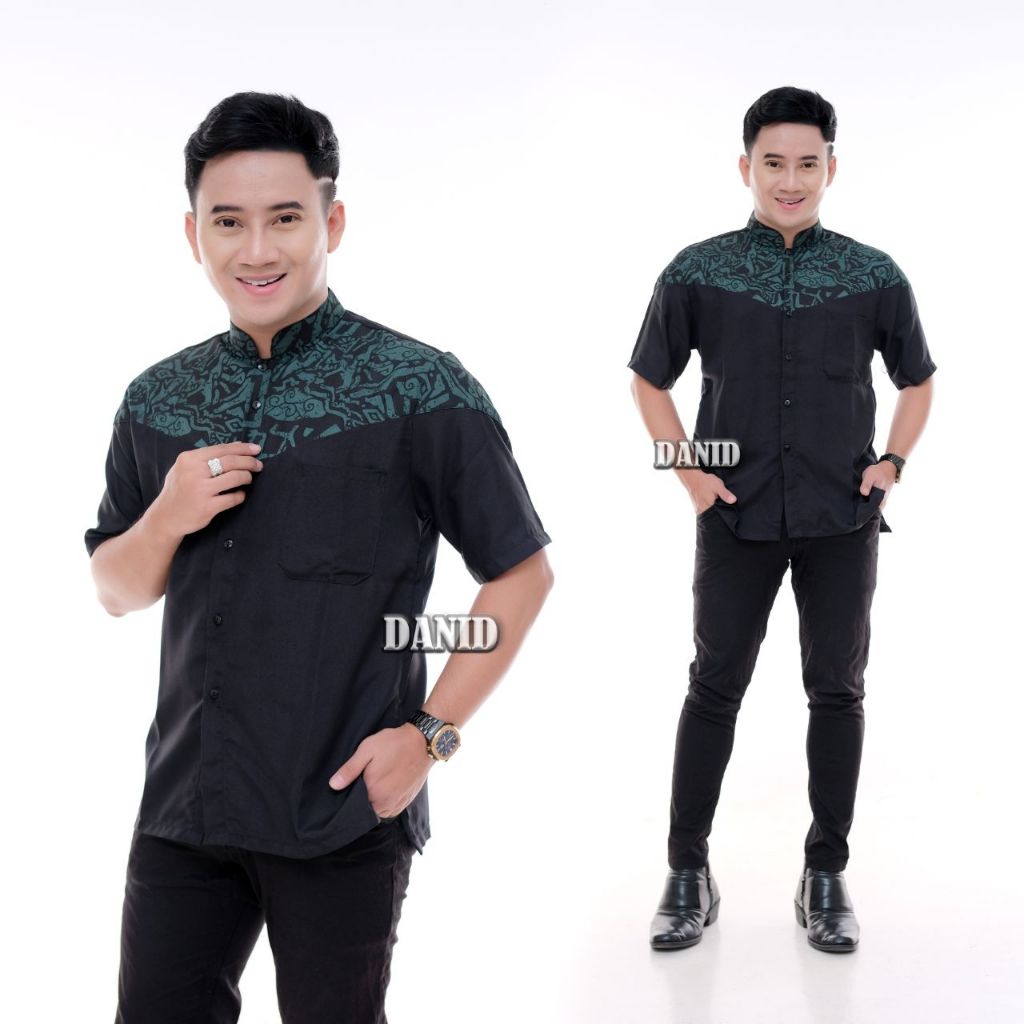 BAJU KOKO PRIA DEWASA[ BAJU KOKO BISA COD [ BAJU KOKO LENGAN PENDEK KOMBINASI BATIK FASHION MUSLIM D