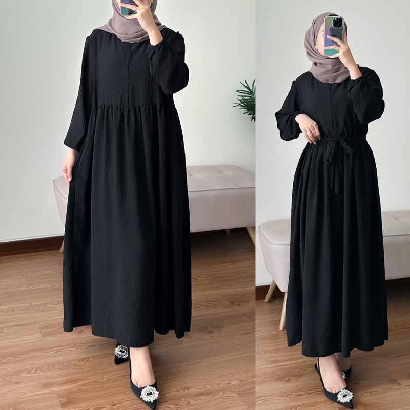 Dres Gamis Traveling Harian Hitam Simpel Polos Jumbo Original Branded 2024