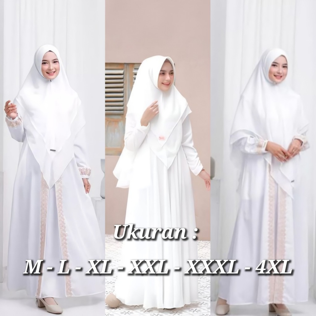 Set Gamis Putih Syari plus Khimar Dres Muslim Wanita Polos Gamis Busui Kekinian