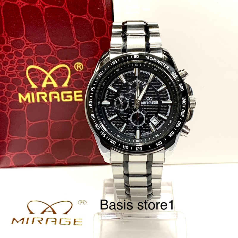 Mirage 8305 Original Jam Tangan Pria Tahan Air Model sporty Tanggal Aktif Stainless Steel Warna Silv