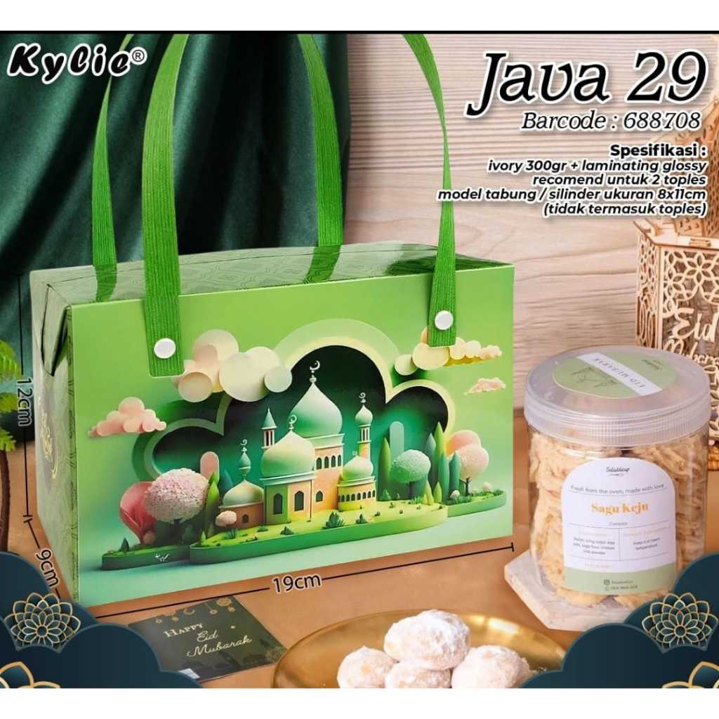 

dus hampers kue lebaran 2024 java 29 / java 30 untuk toples 500 gram 2 buah box java lebaran 9 x19x 12 cm untuk jar 9x9.5 x 2 buah