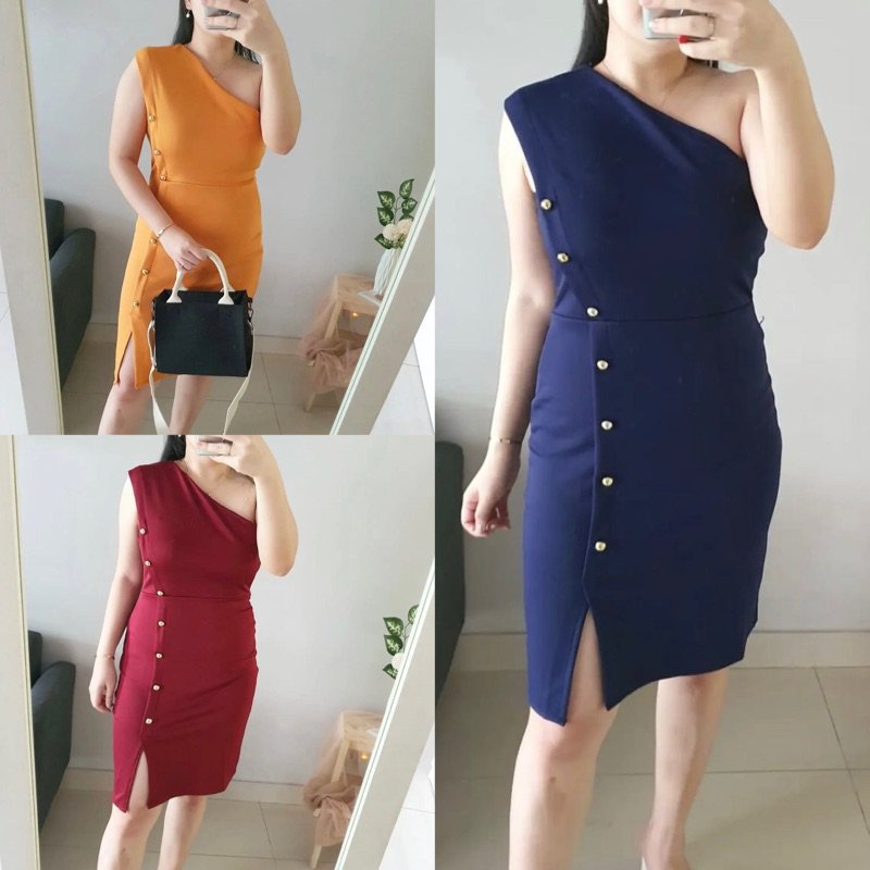 One Shoulder Dress Wanita Scuba Dress simple