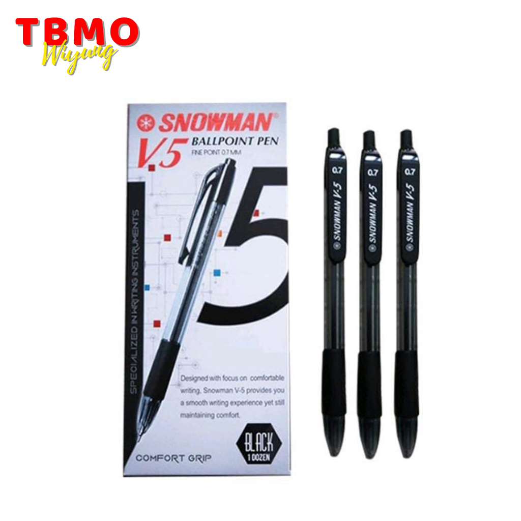 

(1 pack) Pulpen Snowman V5 0.7mm Hitam Ballpoint Pen / Bolpen Snowman V5 Isi 12 Pcs / Bulpen Tinta Hitam