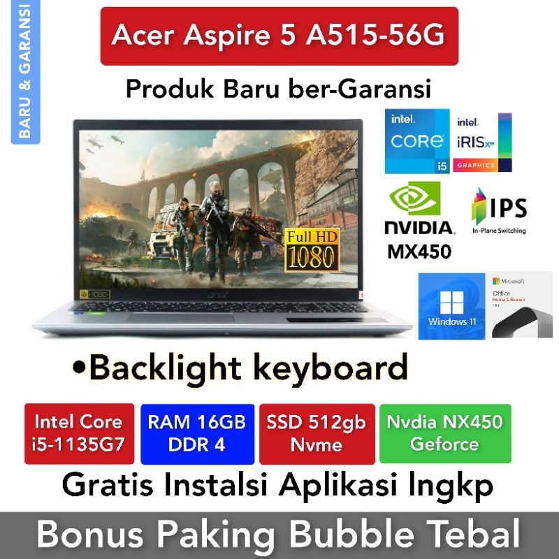 Laptop Acer Aspire 5 A515-56G Core i5-1135G7 16Gb 512Gb Nvdia MX450 15,6" Ips