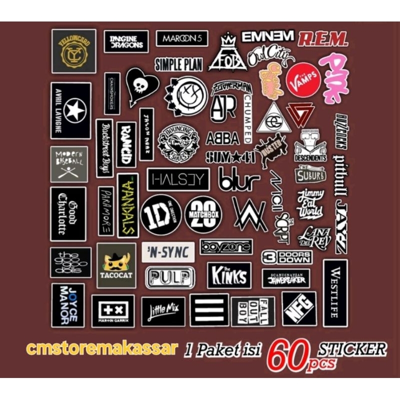 

Stiker Pack (12 Pcs) Sticker Stiker Anti Air Random Aesthetic Helm Motor Band Logo Laptop HP Game Koper Case Tumbler Music Band Pop Rock Roll R&B