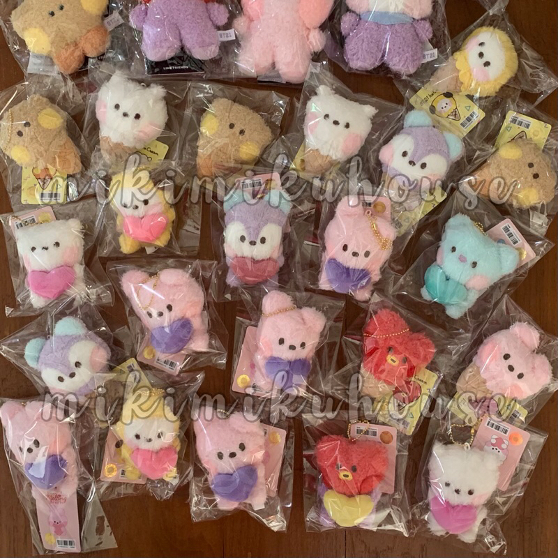 BT21 MININI PLUSH HEART KEYRING & BT21 MININI ICE CREAM KEYRING CONE BONEKA PLUSH DOLL BAG CHARM BT2