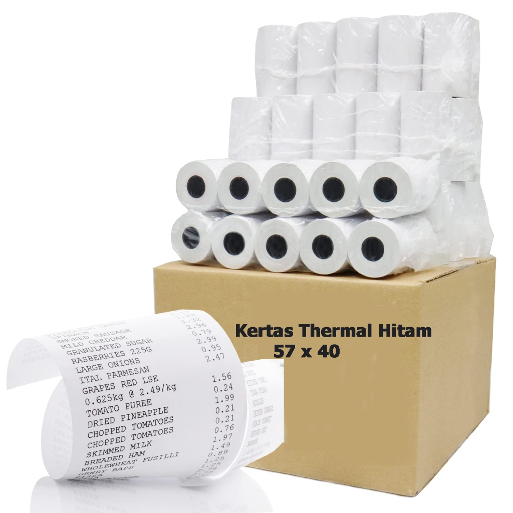 

Thermal Paper Roll OTANI Black 57x40. Kertas Thermal Hitam 57 x 40. Kertas Struk Kasir