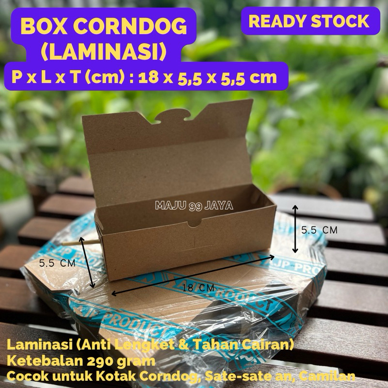 Box Corndog Laminasi Kraft Warna Cokelat Ketebalan 290gsm - Ada Tempat untuk Tusuk Corndog | Uk 18 x