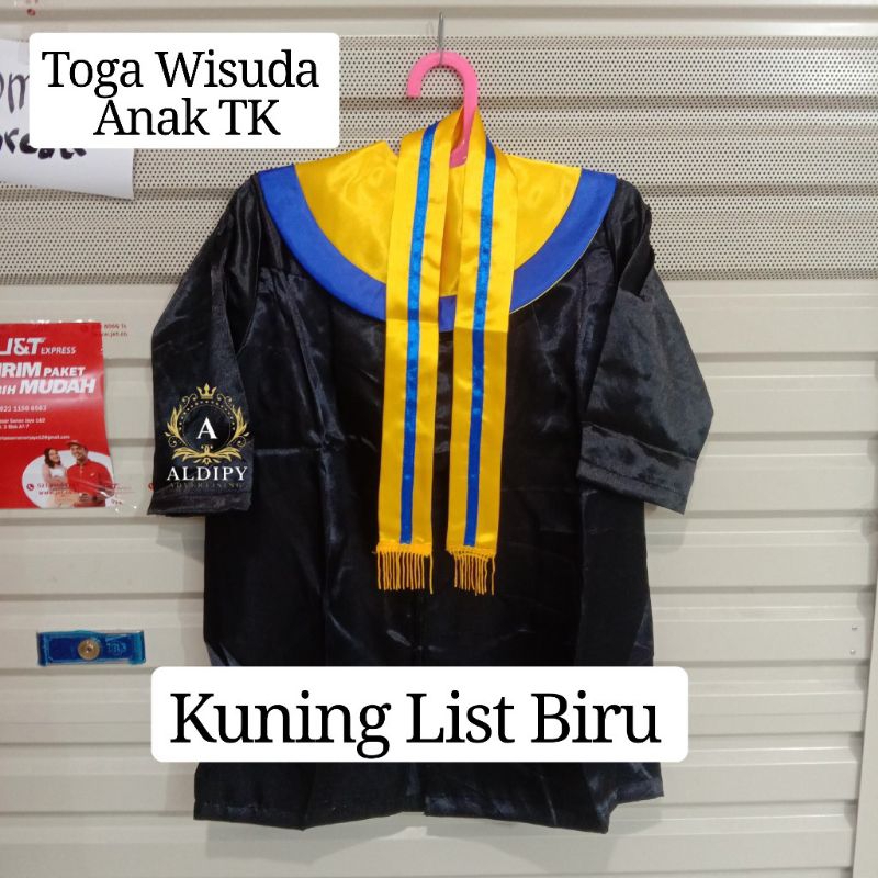Toga Wisuda Anak TK DAN PAUD BAHAN Satin Warna kuning List Biru Dan Biru List Kuning